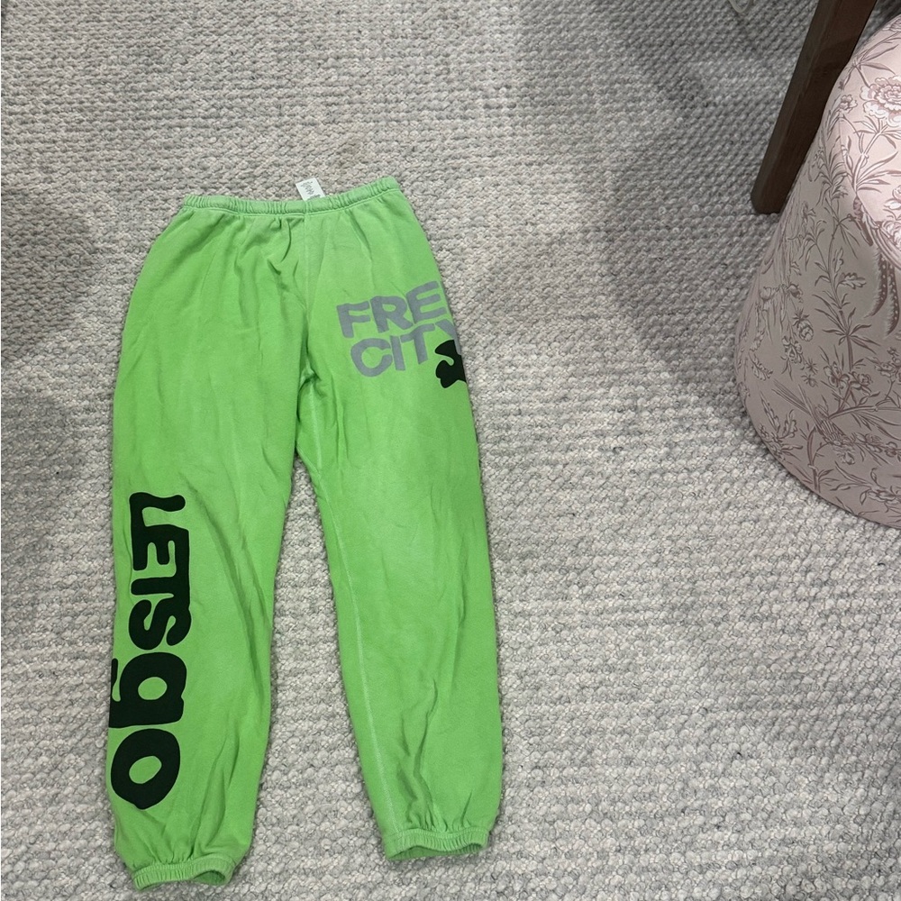 Free city let’s go neon green sweat pants